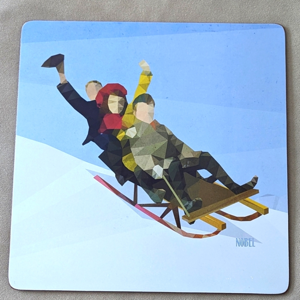 Winter Sledding Vintage Print on Cork